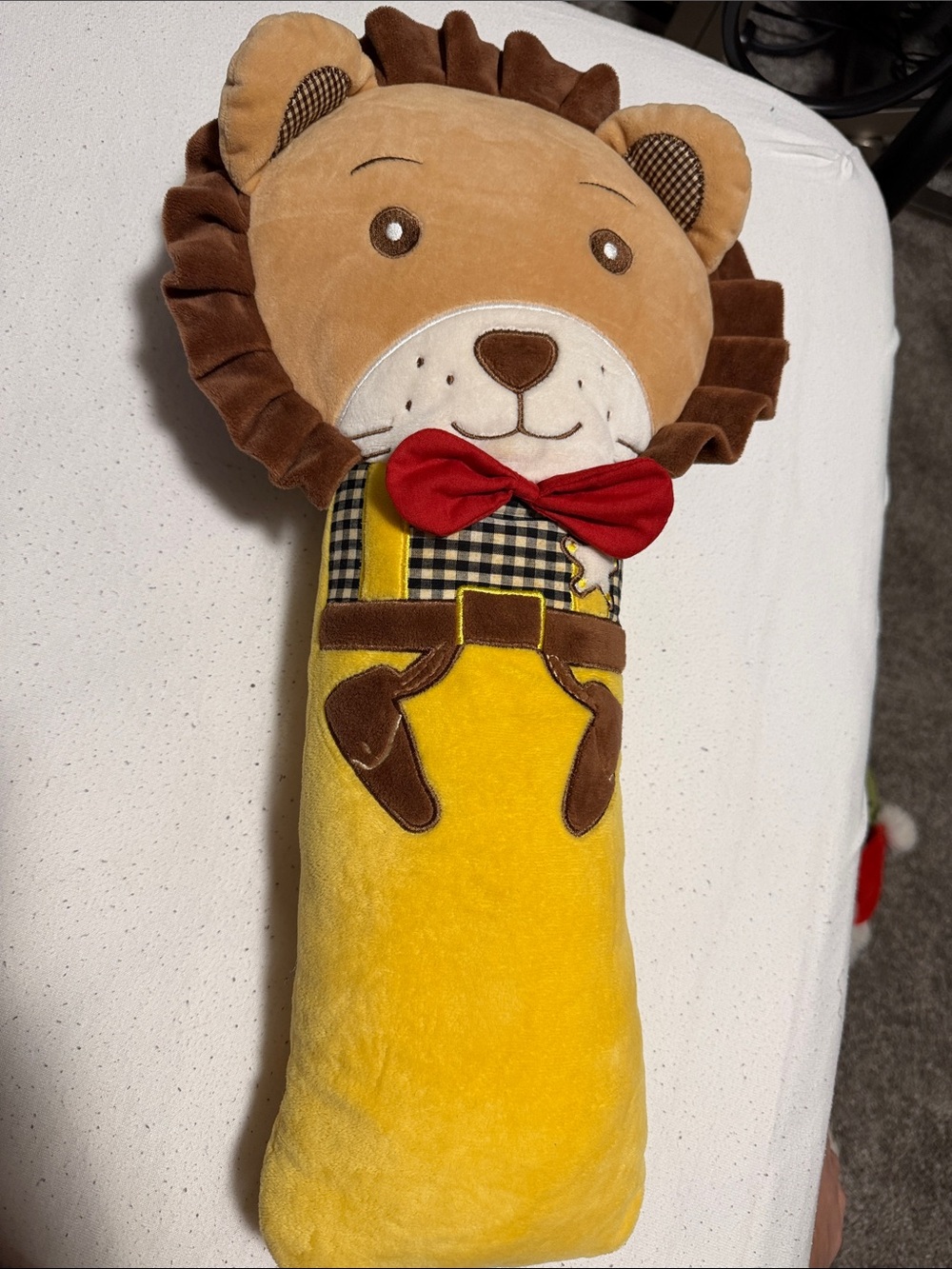 Plush Lion Rattle Toy with Red Bow and Yellow Body
